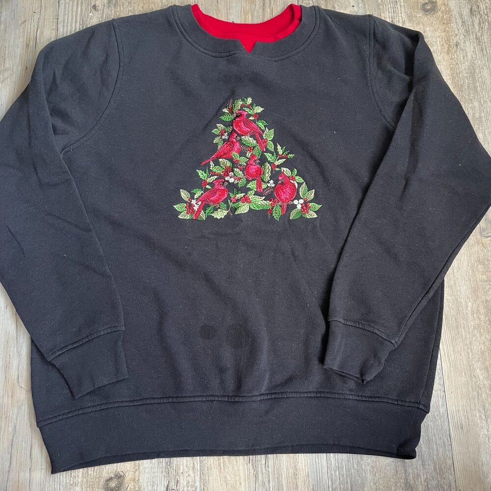 Liberty Lane Embroidered Sweatshirt Women's S Vintage Granny Birds
